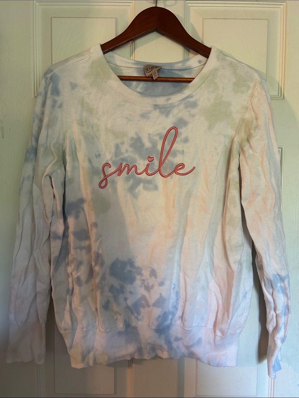 Como Vintage Pastel Tie-Dye 'Smile' Crewneck Sweatshirt - Pink, Blue, Green
